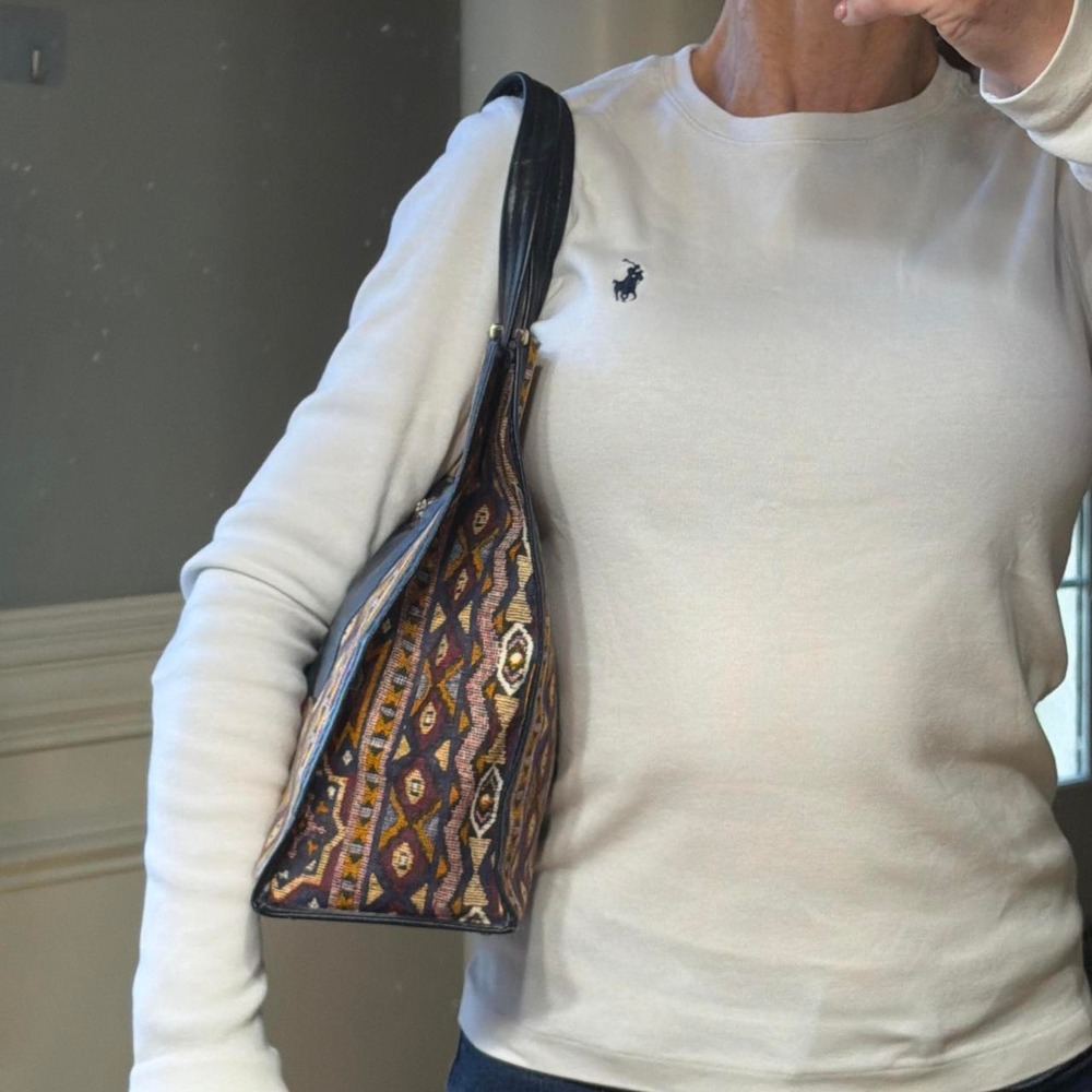 Vintage dark academia southwestern tapestry navy tote bag - Picture 3 of 8